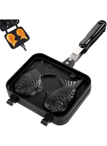 ZOOFOX Taiyaki Fish-shaped Cake Pan, Non-stick Waffle Cake Maker with Long Handle, Pancake Baking Double Pan Mold
