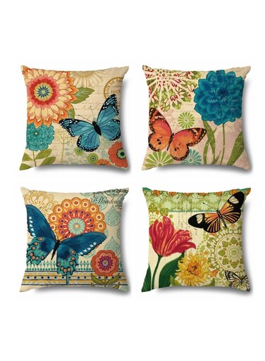 Throw Pillow Covers, 18x18 inch, Farmhouse Throw Pillow Covers, Decorative Pillow Covers, Square Pillowcase for Bed Sofa Chair Car Bedroom Home Boho Farmhouse Decor Set of 4