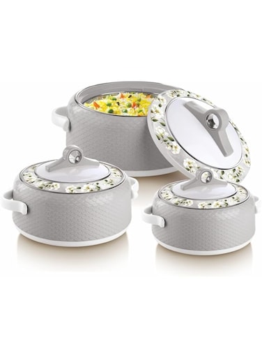 NAYASA Hotpot Casserole Coral Hotpot, Food Warmer, Stainless Steel Insulated Hot Pot - (3 Pc Set 1500 ML,2500 ML,3500 ML) (GRAY)