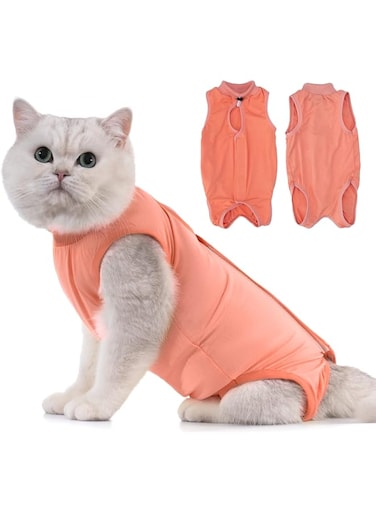 Avont Cat Recovery Suit - Kitten Onesie for Cats After Surgery, Cone of Shame Alternative Surgical Spay Suit for Female Cat, Post-Surgery or Skin Diseases Protection -Coral(S)