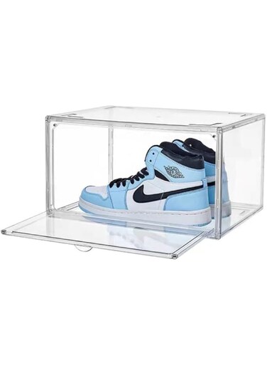LENDIS Clear plastic shoe box, Plastic stackable sneaker box, Space saving, Shoe display box, Collection display box, Side opening (1)