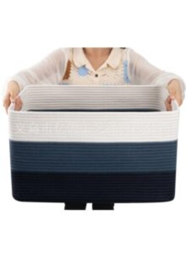 Cotton Rope Storage Basket &acirc;&euro;&ldquo; Rectangle Woven Toy &amp; Blanket Organizer with Handles, 18"x14"x12", Nursery &amp; Living Room Decor, Gradient Blue