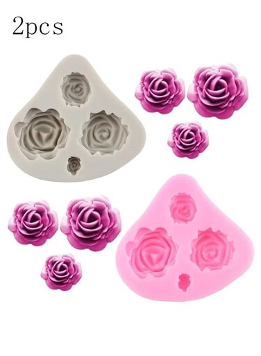 2 pcs Rose Fondant Mold Flower Silicone Molds For Cake Decorating Cupcake Topper Chocolate Candy Gum Paste