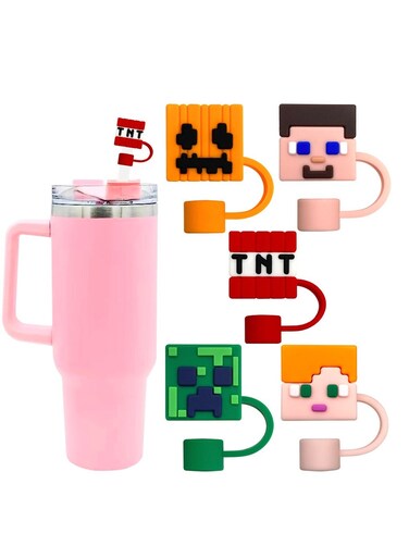 10mm straw covers cap compatible with 30&amp;40 oz tumble Minecraft straw toppers reusable dust proof straw caps