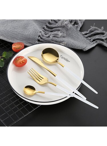 4 Piece Stainless Steel Cutlery Set White/Gold