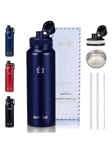 HEIMRAD Vacuum Insulated Water Bottle Stainless Steel Water Bottle with Built-in Strainer Hot Cold Double Walled Bottle with Handle for Sports (BLUE-WB)