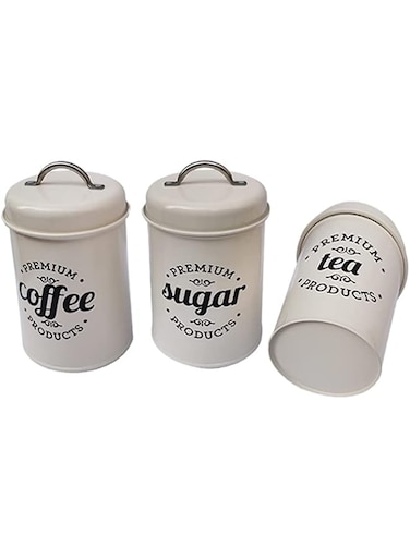 Arabest Tea Coffee Sugar Set Piece of 3 Airtight Kitchen Food Canister Metal Storage Containers Jars for Biscuit Candy Cookies Onion with Lids and Handles (White)