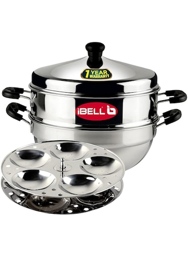 IBELL Stainless Steel 2 Plate Idli Pot with Kadai, (3L) Silver