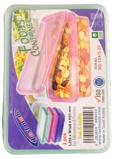 3 Pcs Food Containers with Lids, Leak Proof Plastic Storage, Reusable for Takeaway Food, BPA-Free