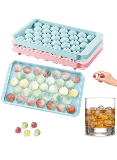 Pack Round Ice Cube Trays - BPA-Free Plastic Stackable Circle Ice Cube Tray for Freezer with Lid, for Coffee/Drinks