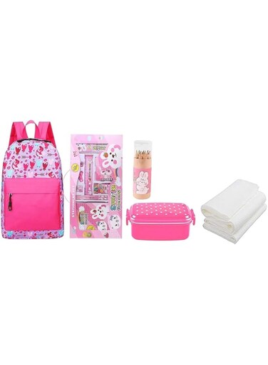 Star Babies Back to School (Disposable Towel 3pcs, School Bag, Stationary set, Pencil set, Lunch Box) - Pink