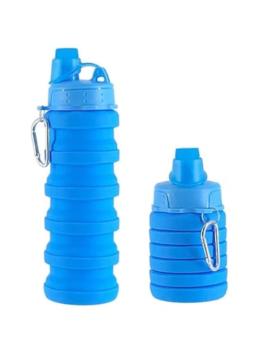 ZQBDFC Rainbow Collapsible Sports Water Bottle for Kids, Students, Reusable BPA Free Silicone Foldable Water Bottles for Travel Camping Hiking (Light blue)