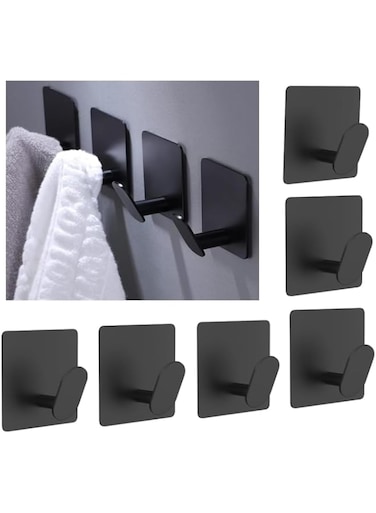 SIMPDIY 6 Pcs Adhesive Wall Hook Towel Hooks,Heavy Duty for Hanging Towels, Robes, Coats, Keys,Calendars, Hats Stick on Bathroom/Room/Door/Kitchen SUS 304 Stainless Steel (A- Matte black)