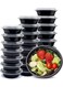 [10 Pack] Compartment Round Black Base with Lids Food Storage Container(32 oz) RO 32   Disposable Food Container   Meal Preparation Containers   Lunch Boxes Microwave   Freezer Safe (1 - Compartment)