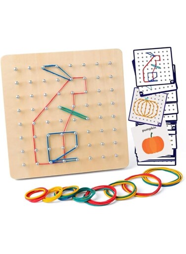 Wooden Blocks Puzzle Brain Teasers Toy,Geoboard Mathematical Manipulative Material Array Block Geo Board &ndash; Graphical Educational Toys,Shape STEM Montessori Puzzle Matrix for Kids