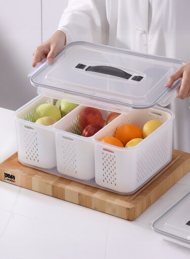 Creation YAH XL Smart Kitchen Storage Box - Airtight, Microwave &amp; Freezer Safe. Fridge &amp; Pantry Organizers - Durable Containers - Draining Baskets (3 Draining Baskets)