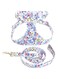 No Pull Floral pattern Dog Harness- Lightweight and Soft Dog Harness, Adjustable Small Dog Harness and Leash Set, with Dog Leash, Suitable for Puppy Small and Medium-sized Dog (Blue, M)