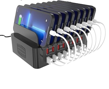 YFY-A55 150W 16 x USB Ports Smart Charging Station with Phone &amp; Tablet Stand, UK Plug