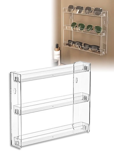 3 Tiers Clear Acrylic Floating Wall Shelves&iuml;&frac14;&OElig;Wall Mounted Display Shelf,for Glasses or Nail Polish ,Self-Adhesive Storage rack for Bathroom, Living Room, Bedroom
