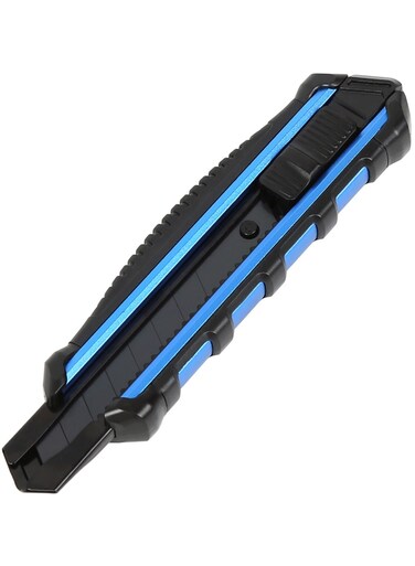 18mm Cutter Utility Knife with SK5 Black Blade Aluminum Alloy Body Black Rubber Grip 100mm Length