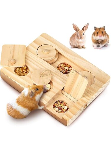 AquaFalcon Wooden Foraging Toys Set for Small Animals, Interactive Enrichment and Treat Dispenser Toys for Guinea Pigs, Hamsters, Rabbits, Chinchillas, Rats, and Gerbils