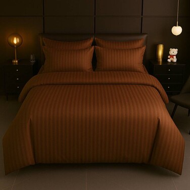 MAXQON 6-Piece Duvet Cover Set &ndash;King Size, Includes 1 Duvet Cover(220x240cm), 1 Fitted Sheet(180x200+30cm) 4 Pillowcases(53x75cm), Color Brown