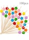 100 Pieces Bamboo Cocktail Picks, 12cm Long Fruit Food Sticks, Disposable Toothpicks for Food, Drinks, Fruits Party, Charcuterie Accessories (Multicolor)