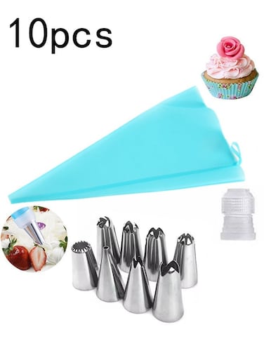 10 Pcs Modern Minimalist Stainless Steel Pastry Nozzles For Cream Blue Sheet