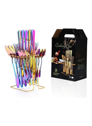 24-Piece Cutlery Set With Storage Holder Multicolour