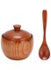 Cryfokt Wood Salt Box Jar, Dustproof Sugar Bowl Seasoning Container, Wooden Salt Cellar with Lid and Spoon, Condiment Storage Container for Home Canteen Restaurant Counter