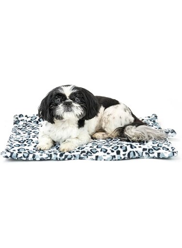 Furhaven ThermaNAP Self-Warming Cat Bed for Indoor Cats &amp; Small Dogs, Washable &amp; Reflects Body Heat - Quilted Faux Fur Reflective Bed Mat - Snow Leopard, Small