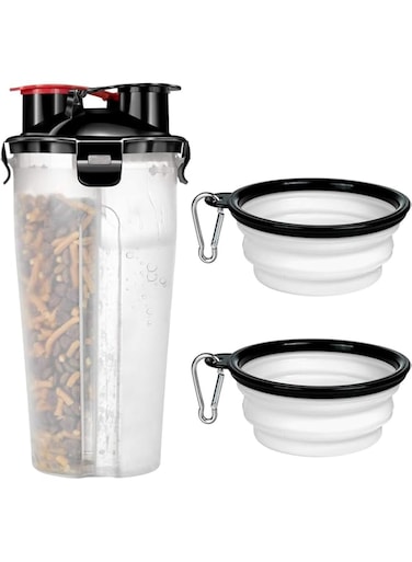 COOLBABY Portable Dog Water Bottle and Food Container 2-in-1 with Collapsible Dog Bowl, Antibacterial Dog Cat Pet Puppy Travel Water Dispenser Cup for Outdoor Car Trip