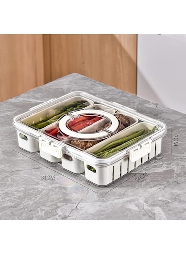 NEEMAY Refrigerator Organizer Box, Food Storage Container Fruit Storage Container for Fridge with 1 Drain Basket in One Container, Stackable Vegetable Strainers Box with Lid 1 Box/Set of White