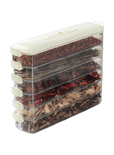 5-Tier Spice Storage Box Set - Airtight Spice Organizer with Horizontal Rack, Durable Kitchen Spice Jars for Countertop, Masala Box Set for Home &amp; Kitchen