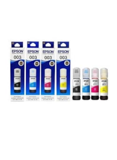 003 Ink 65ml Black, Cyan, Magenta, Yellow for (L3110, L3150) Tri-Color Ink Bottle (Pack of 4)