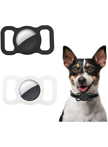 MRYHAHA White and black 2-piece AirTag waterproof apple tracker shell made of silicone material that can be used by both cats and dogs