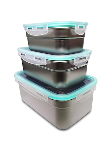 Lyaakit Stainless Steel Lunch Box, Rectangle Stainless Steel Bento Box, Airtight Container, BPA-Free, for Kitchen, Picnic, Work, Set of 3, (500ml, 1000ml, 1500ml)