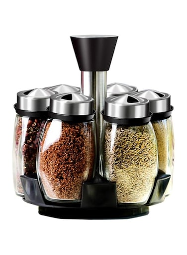 Yolu Revolving Spice Rack Organizer, Spinning Countertop Spice Rack Organizer with 6 Glass Jar Bottles Set for Herbs, Salt and Pepper, Glass Condiment Set with 360&deg;Rotating Holder