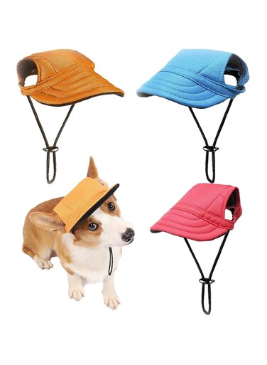 MAKINGTEC Baseball Cap For Dogs, 3 Pieces Ear Holes for Sun Protection, Breathable Outdoor Pet Visor Sun Bonnet Outfit for Puppy, Adjustable Drawstring Dog Sport Hat for Small Medium Large Dogs