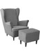 Wingback Chair and Ottoman Slip Cover, Removable Stretch Armchair Sofa Covers, Machine Washable, for Living Room Bedroom,Dark gray