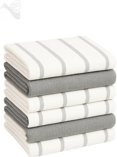 Home Premium Kitchen Towels &acirc;&euro;&ldquo; Pack of 6, 100% Cotton Terry Dish Towels, 40cm x 70cm (425 GSM) Absorbent Tea Towels for Drying &amp; Cleaning &acirc;&euro;&ldquo; Soft &amp; Durable (Grey &amp; White)
