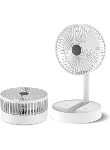 PHCOMRICH Mini Fan Desk Fan USB Rechargeable Fan Ultra Quiet Foldable Table Fan, Adjustable 3 Speeds Cooling Fan for Home Office Traving (White)