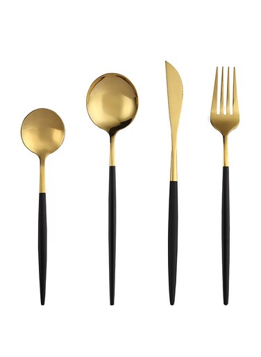4 Piece Stainless Steel Cutlery Set Black/Gold