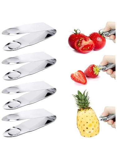 NALACAL 4 PCS Stainless Steel Strawberry Huller and Stem Remover, Fruit Corer and Pitter Tool Set for Strawberry, Tomato, and Cherry, Easy Kitchen Gadgets for Fruit and Vegetable Preparation