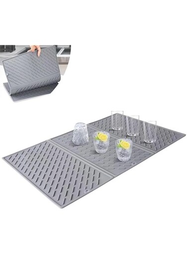 ALMEKAQUZ Silicone Dish Drying Mat, Collapsible 3-In-1 Large Dish Drainer Mat, Drying Pad With Dish Washing Mat Hook -BPA Free, Durable Heat, Anti-slip Silicone Sink Mat for Kitchen Counters