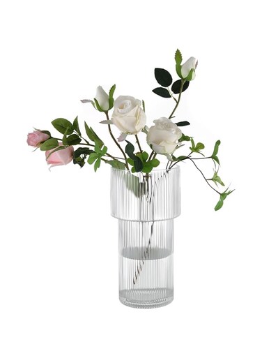 JAFFIUST Ribbed Glass Vase, Clear Glass Vase, Flower Vase for Centerpieces, Tall Vase, Large Glass Vase, Modern Vase for Living Room, Dining Table, Entryway, Mantle, Shelf, Wedding, Office, 11.5 Inche