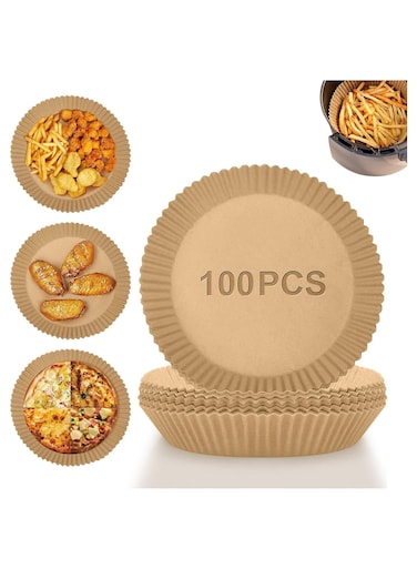 Air Fryer Disposable Paper Liner, 100 PCS Non-stick Disposable Air Fryer Liners, Parchment Paper for Air Fryer Oil-Proof Water-proof Food Grade Liner for Baking Roasting Microwave (6.3 Inch, Natural)