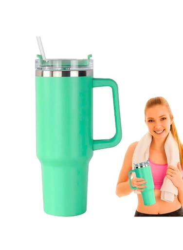 Stainless Steel Vacuum Cup Sports Water Bottle 40 OZ Travel Mug with Handle and Straw Insulated Thermos for Hot Cold Drinks Coffee Tea Cup Tumbler for Gym Car Indoor Outdoor 1200 ML