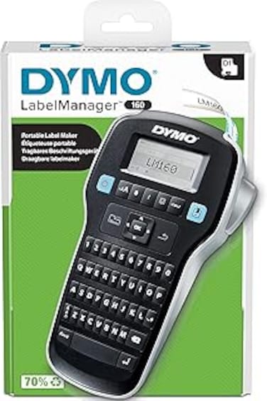 Dymo LabelManager 160 Label Maker   Handheld Label Printer with QWERTY Keyboard   Includes Black &amp;amp; White D1 Label Tape (12mm)   for Home &amp;amp; Office