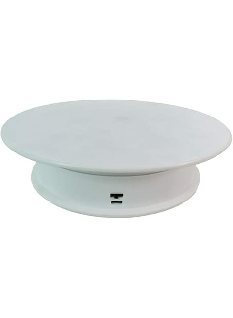 eWINNER Motorized Rotating Display Stand 8 Inches Electric Turntable White Revolving Base for 360 Degree Product Images or Jewelry Collectible Display